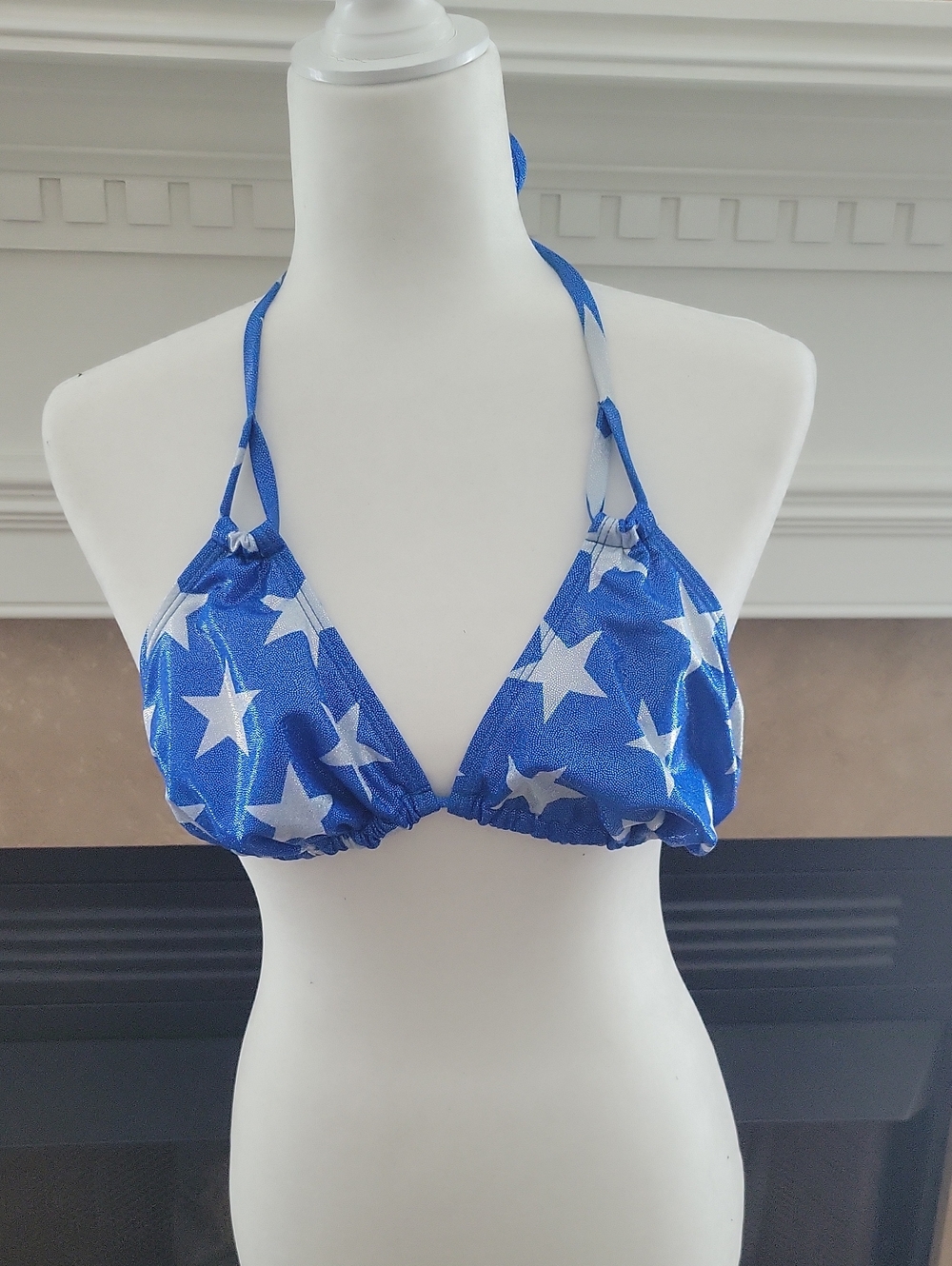 Star Print Blue Triangle Bikini Top Only.